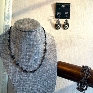 Black jewelry set--necklace, earrings, bracelet